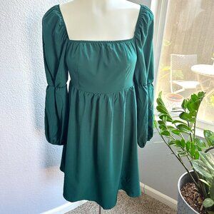 EXLURA Square Neck Dress Long Puff Sleeve A-Line Mini Dress - Size M